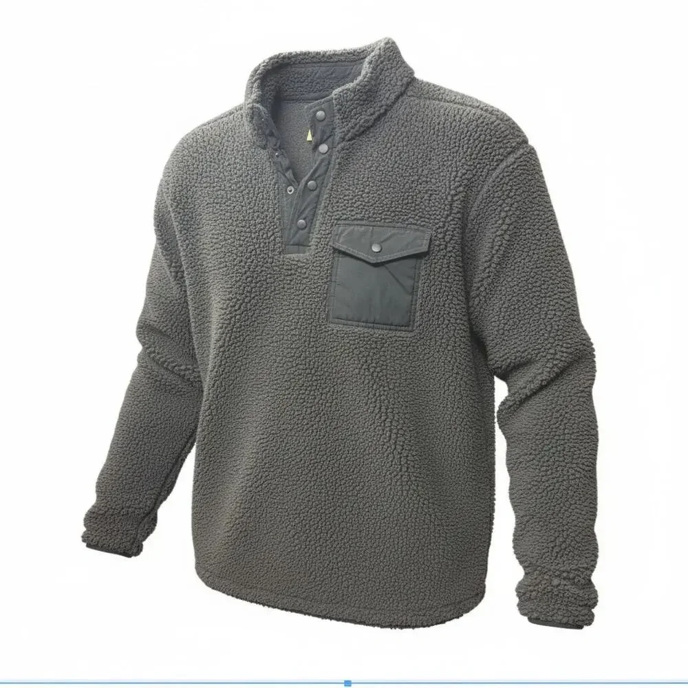 RedHead Sherpa Pullover Gray Snap Neck Cozy Outdoor Fleece Large - Picture 2 of 5